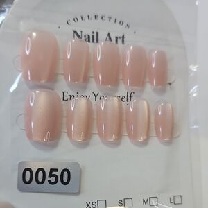 #0050 Nail‎ Art Press-On Nails Pink/ Peach + Adhesive Size S